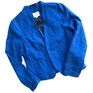 LOFT‎ Women Royal Blue 100% Linen Open Front Peplum Blazer Jacket Size 10 Modern